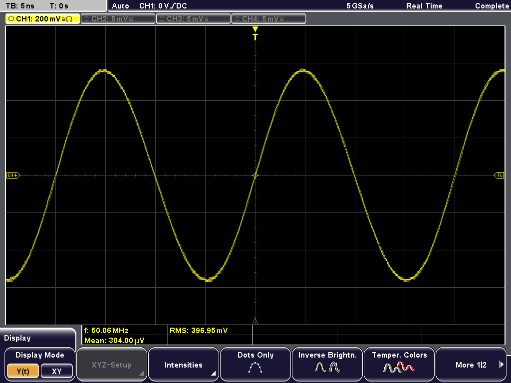 Oscilloscope view at 50MHz